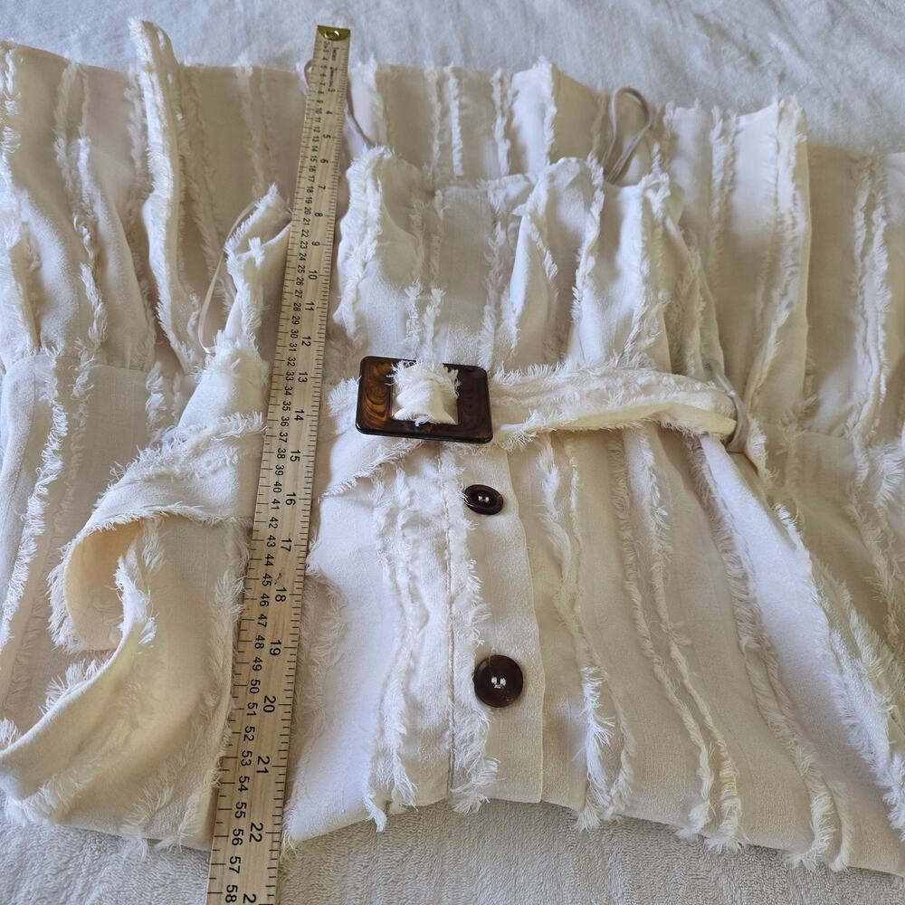 Moon River Cream Fringe Midi Dress XS Belted Button Front Coquette Bridal Resort - Picture 10 of 12